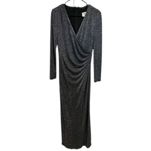 Vintage Tadashi Evening Gown Long Sleeve Maxi Dress Formal Metallic Sparkle Sz L